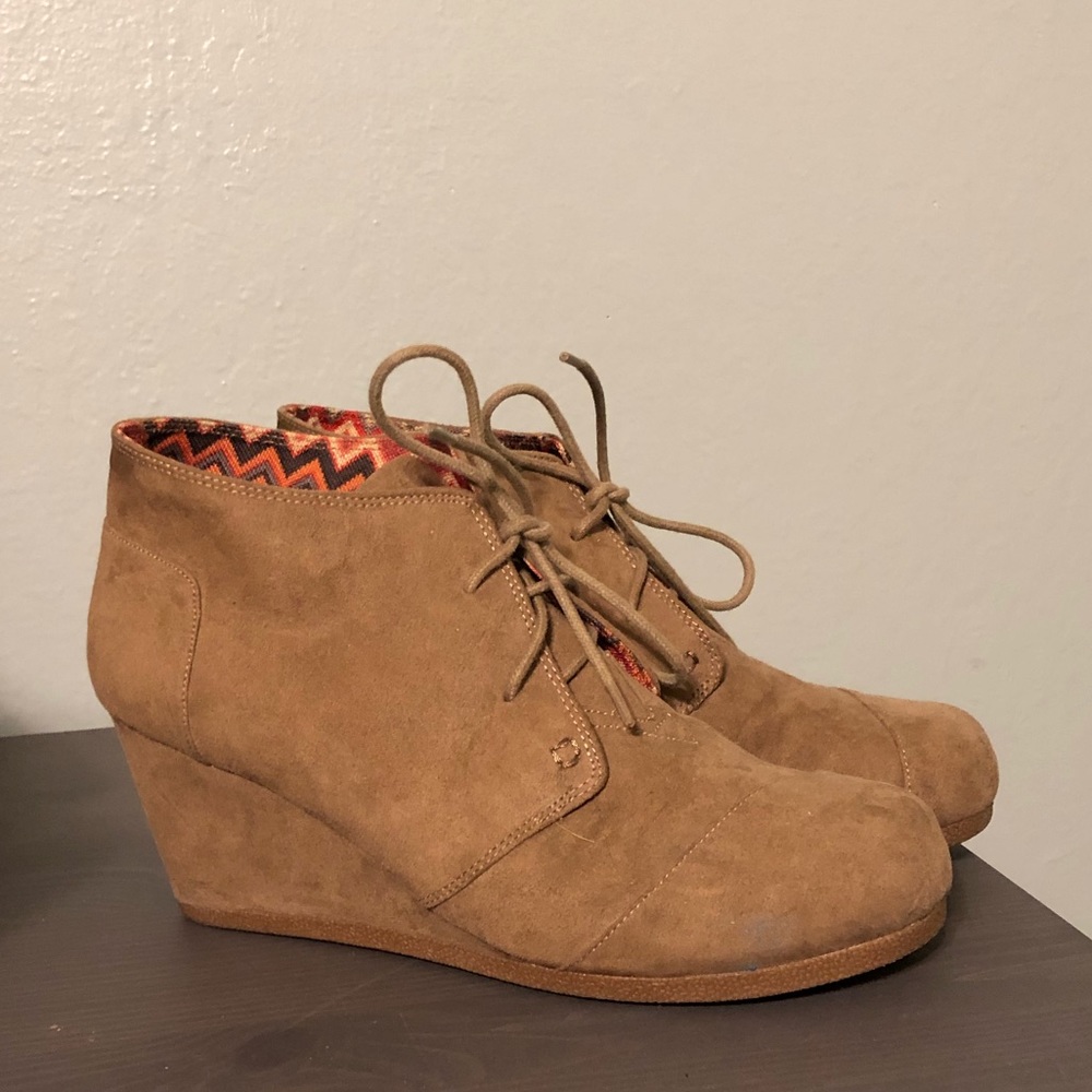 Tan wedge booties